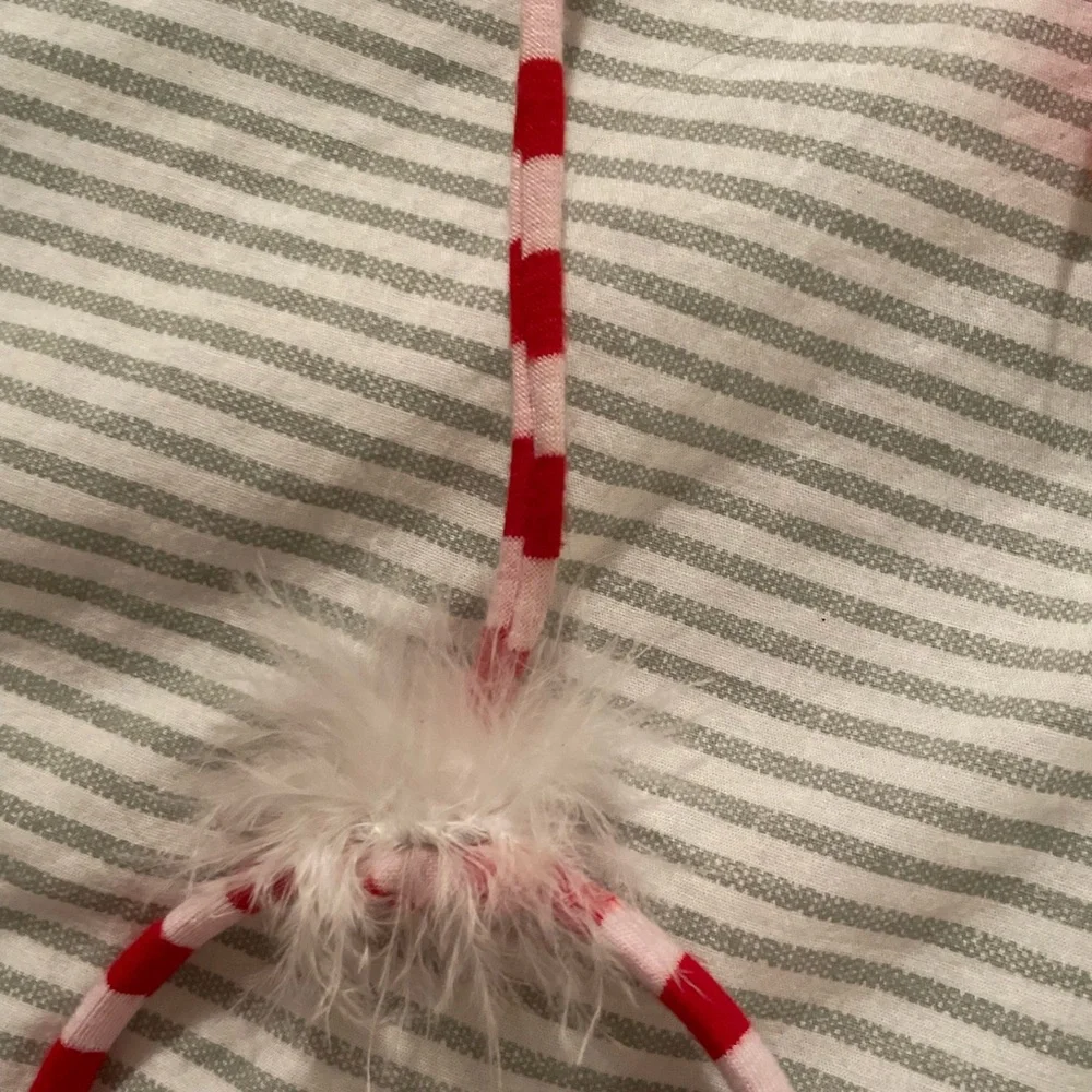 Red and Pink Striped Mistletoe Holiday Headband with Feather Accent